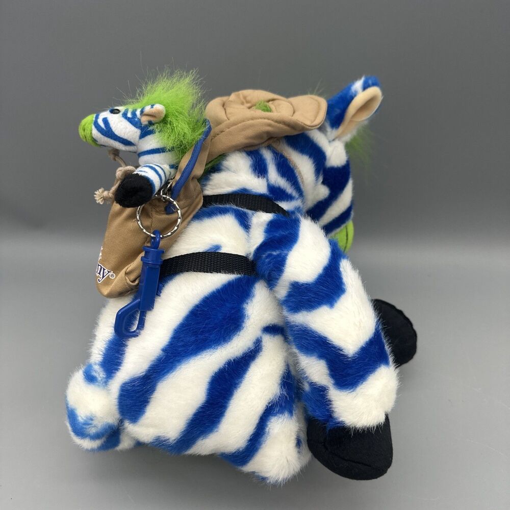 Vintage Zany Brainy Zebra Zipes 21" Plush ~ 1998 Safari Hat & Baby in Backpack - Picture 4 of 7